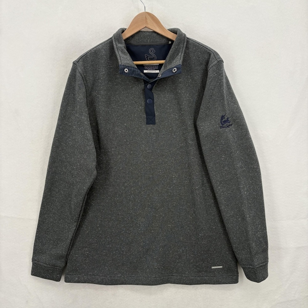 Swannies Sweater Mens Large Gray Snap Neck Pullover Golf Fleece Quarter Snap